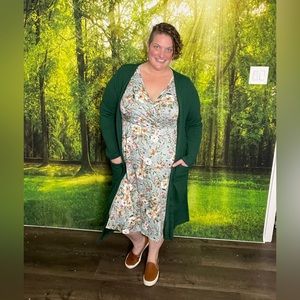 Dark Green Open Front Duster Cardigan